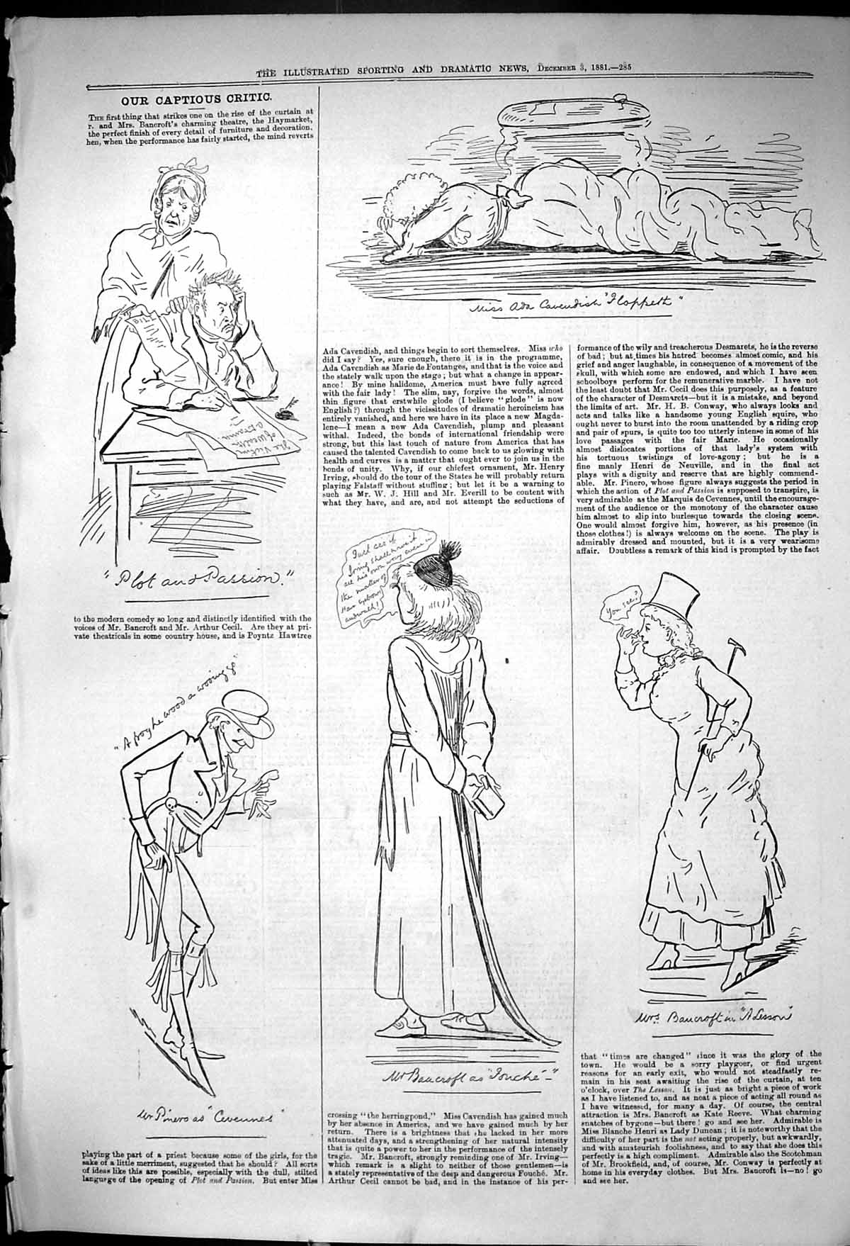 Old 1881 Theatre Captious Critic Plot Passion Cavennes Baucroft Adess Victorian