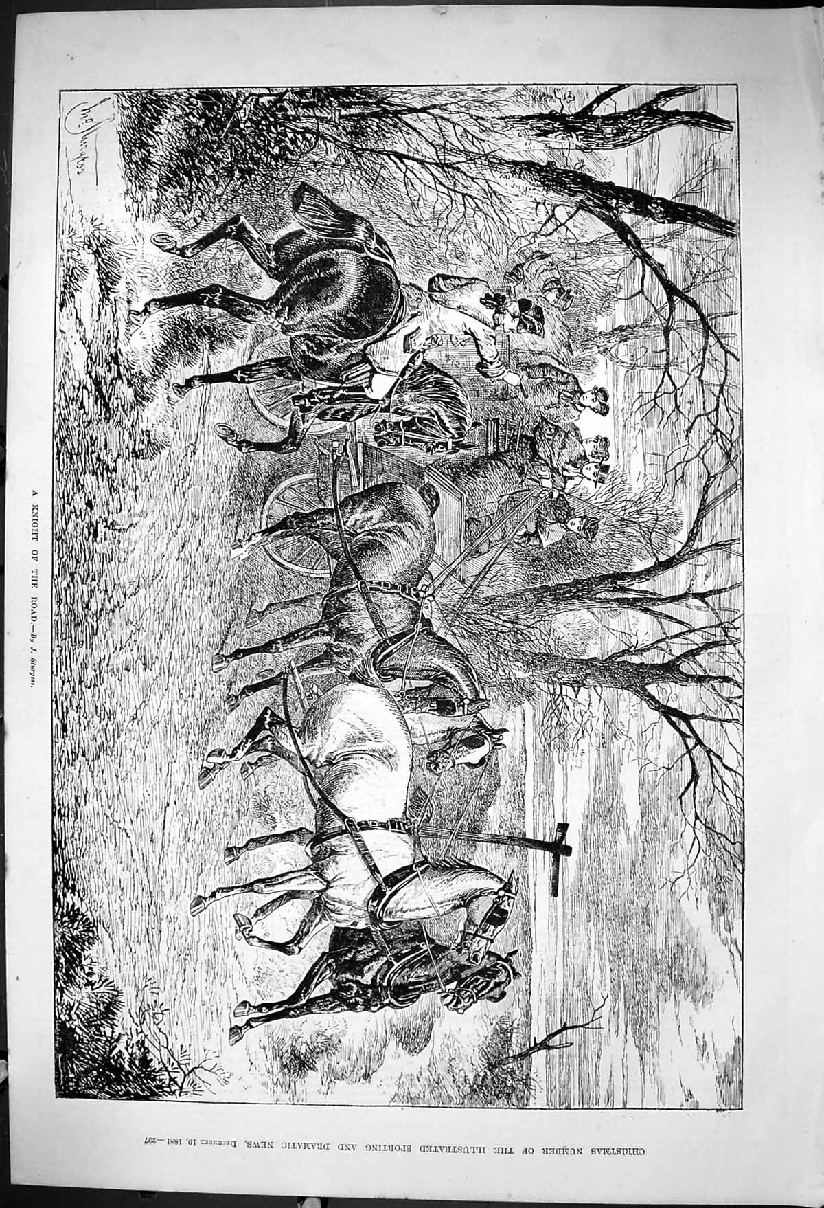 Antique Old Print 1881 Knigh Road Horses Transport Coach Highwayman Sturgess