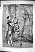 Original Old Antique Print 1881 Behind Arras Theatre Actors Stretch Victorian