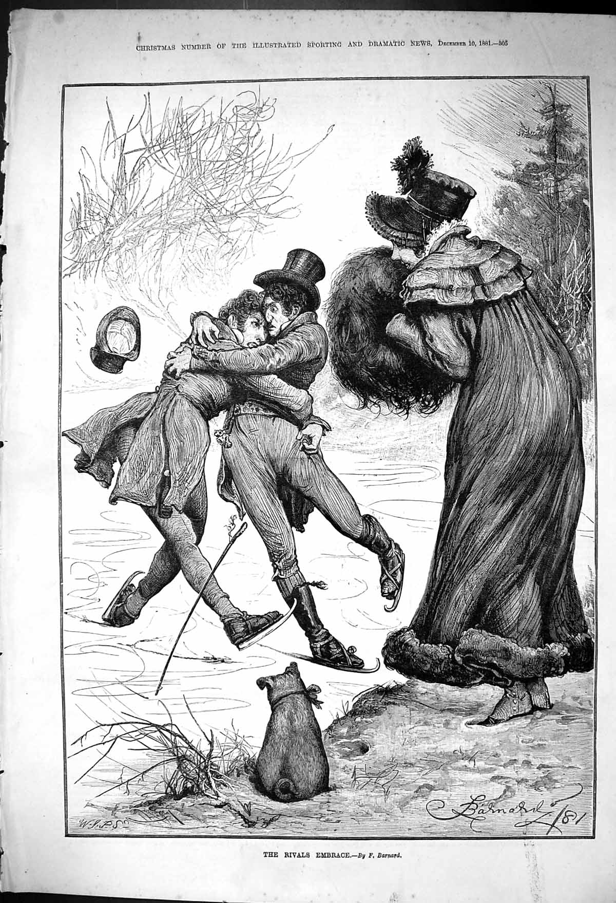 Old 1881 Rivals Embrace Ice Skating Romance Winter Amusement Barnard Victorian