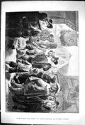 Original Old Antique Print 1881 Christmas Day Stocks Street Scene Jellicoe 19th