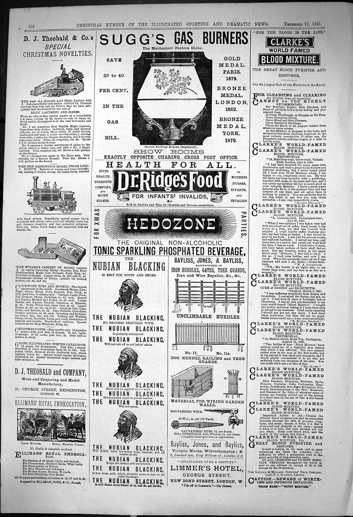 Old 1881 Sugg'S Gas Burner Hedozone Theobald Nubian Blacking Clarke'S Victorian