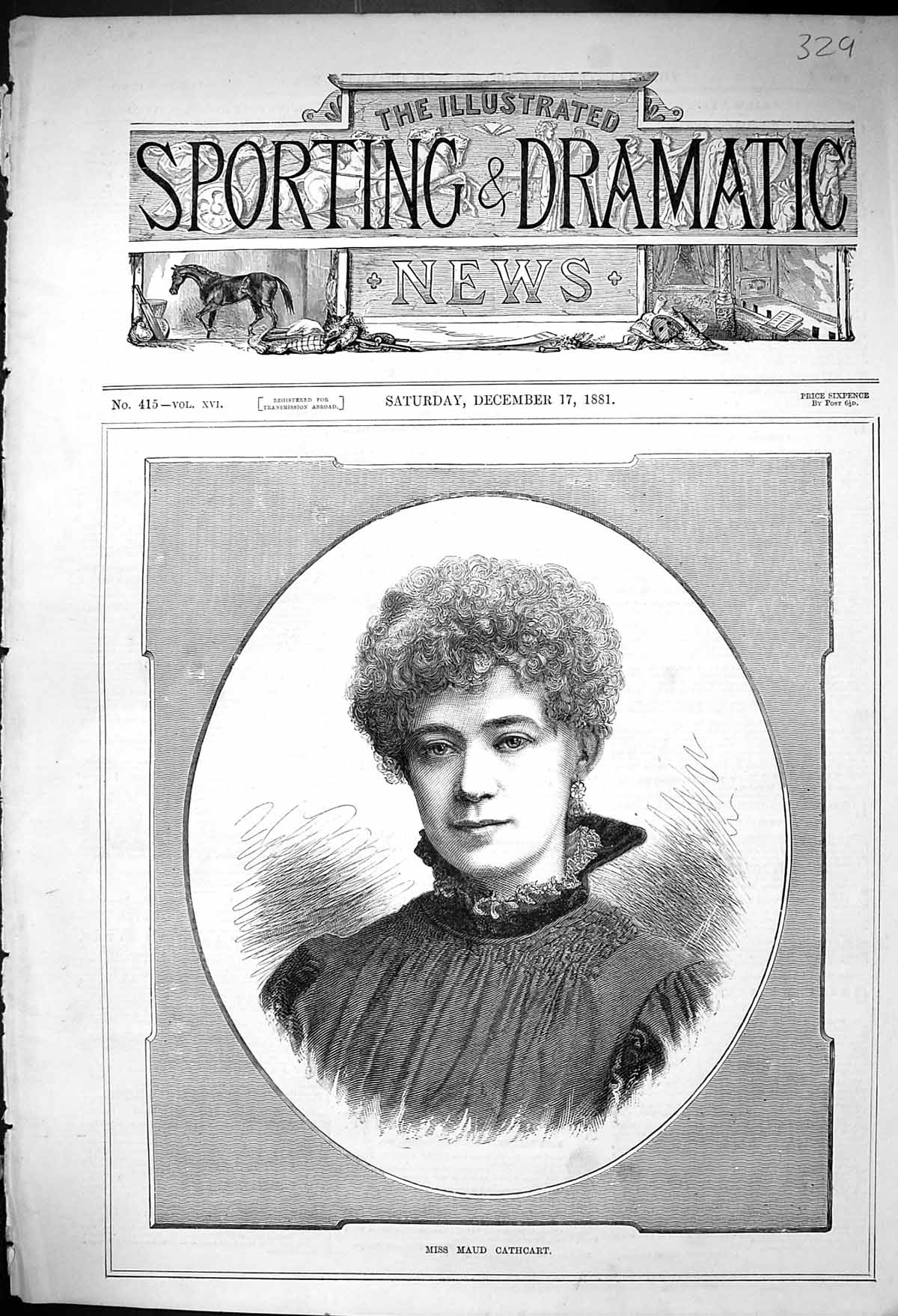 Original Old Antique Print 1881 Portrait Miss Maud Cathcart Beautiful Woman