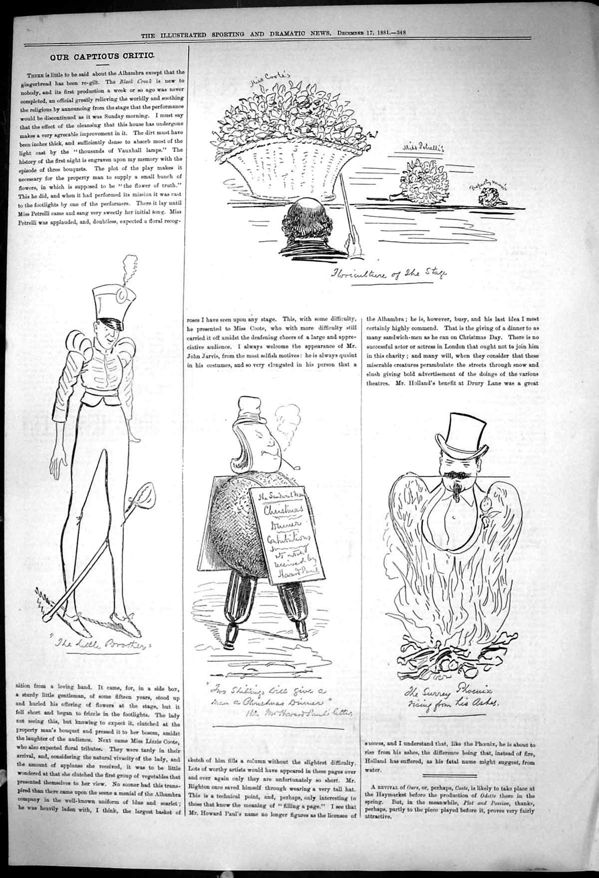 Old 1881 Theatre Captious Critic Sandwich Menu Surrey Phoenix Rising Victorian