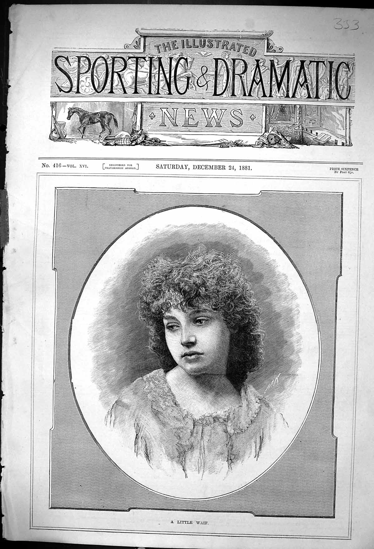 Original Old Antique Print 1881 Portrait Little Waif Beautiful Woman Victorian