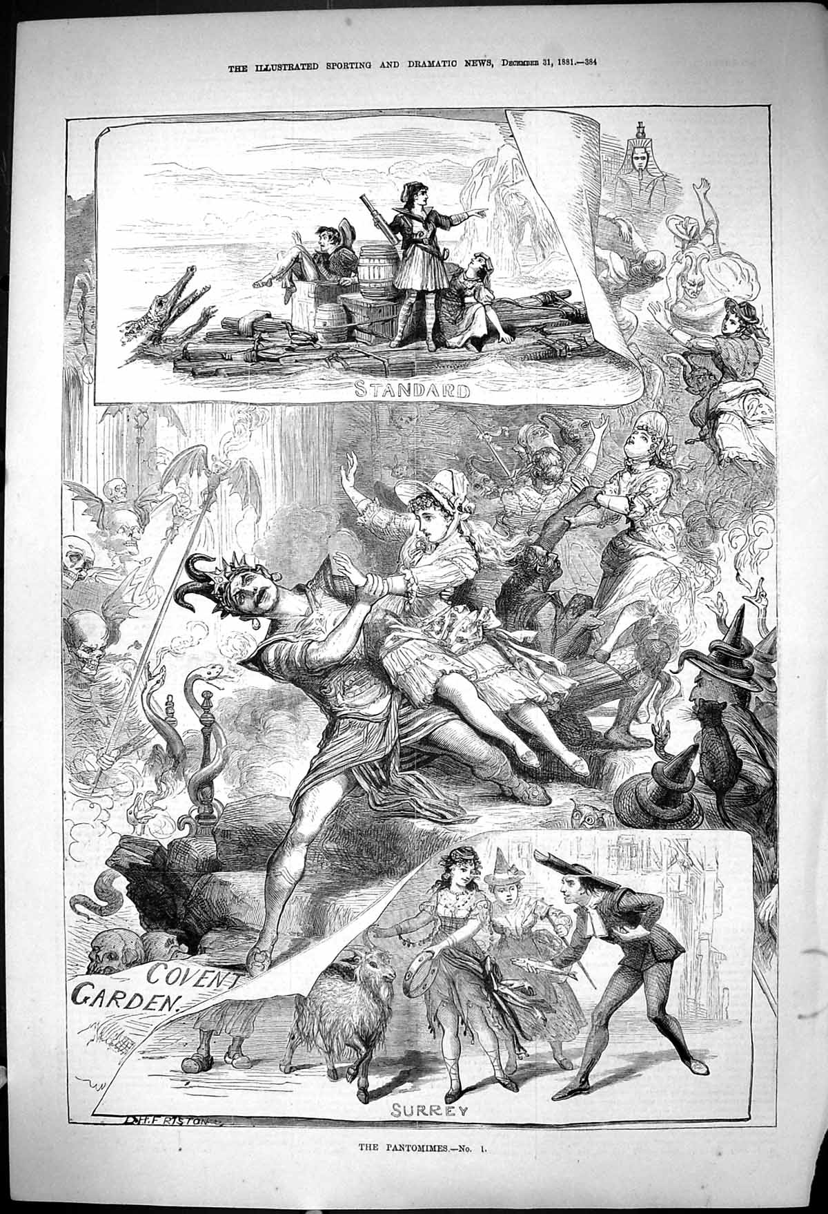 Old 1881 Pantomimes Christmas Surrey Standard Covent Garden Theatre F Victorian