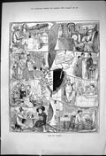 Antique Old Print 1881 Bliss Blisters House Fire Family Home Romance Smoking