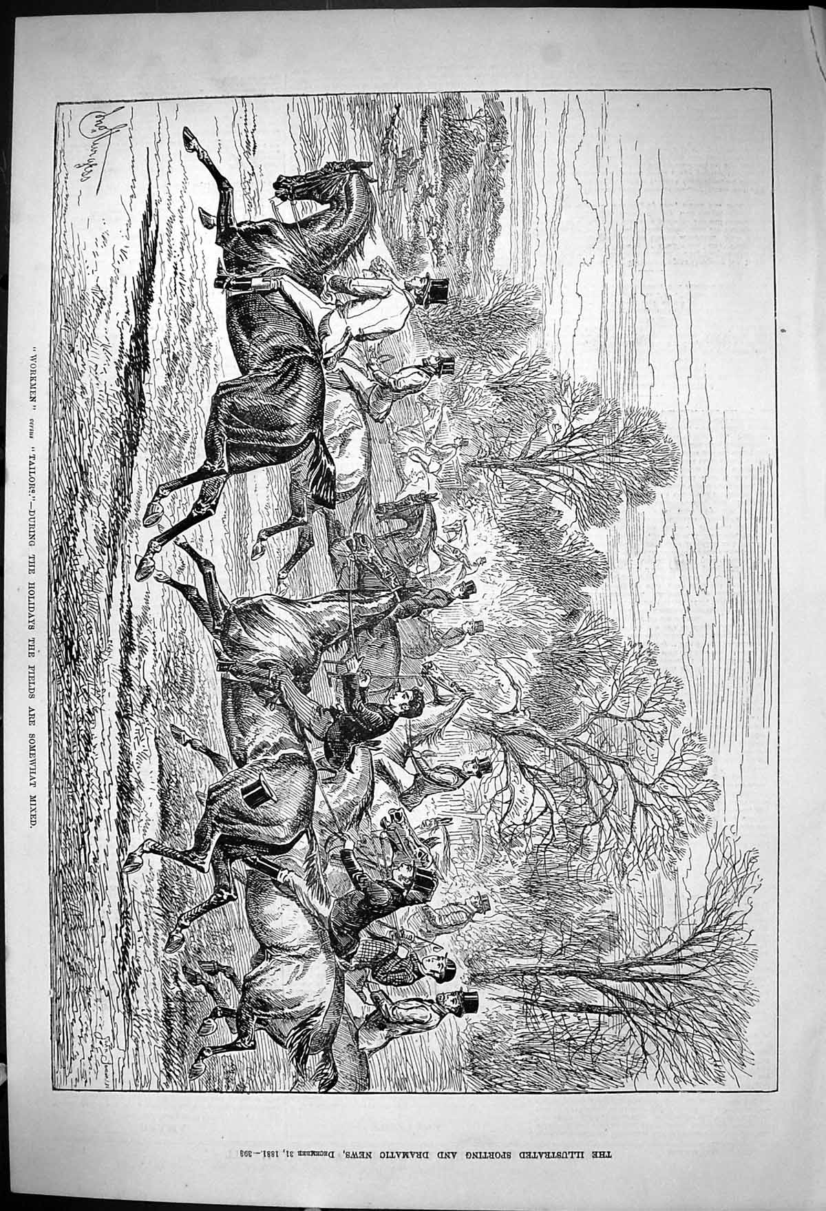 Old 1881 Workmen Tailors Holidays Hunting Horses Huntsmen Sport Sturg Victorian