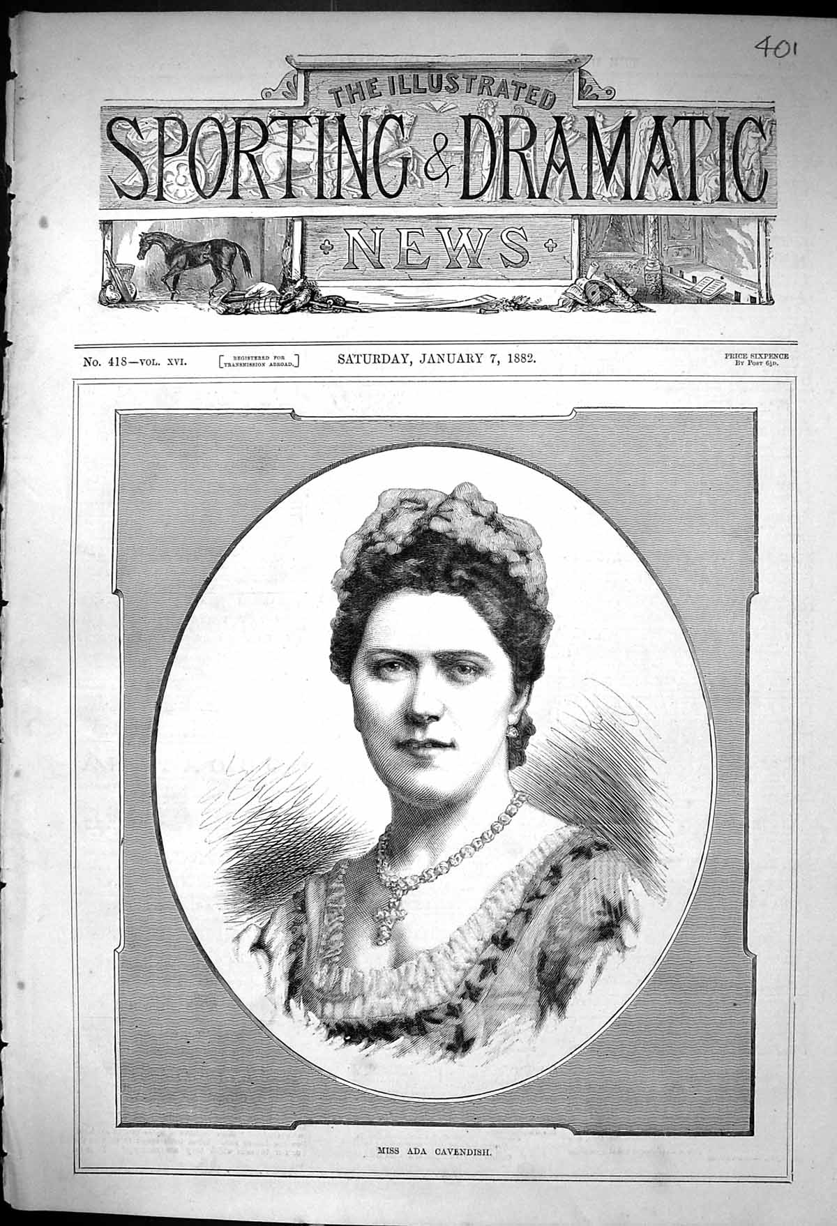 Original Old Antique Print 1882 Portrait Miss Ada Cavendish Beautiful Woman