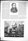 Old Antique Print 1882 Sir Bell Burning Ring Theatre Vienna Fire Building 19th
