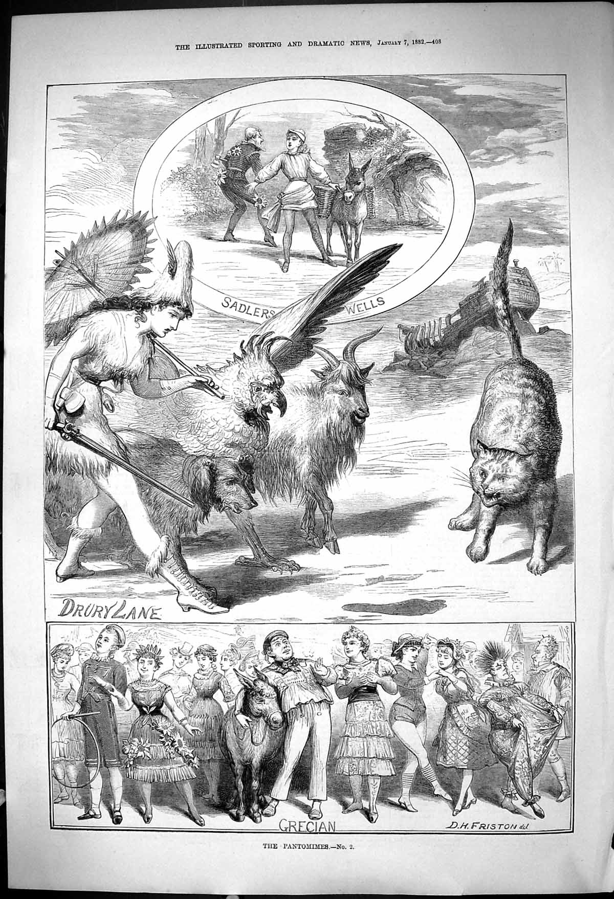 Old 1882 Pantomimes Theatre Sadlers Wells Drury Lane Gregian Friston Victorian