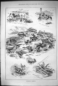 Original Old Antique Print 1882 Dartmoor Horses Summertime Winter Rough Sport