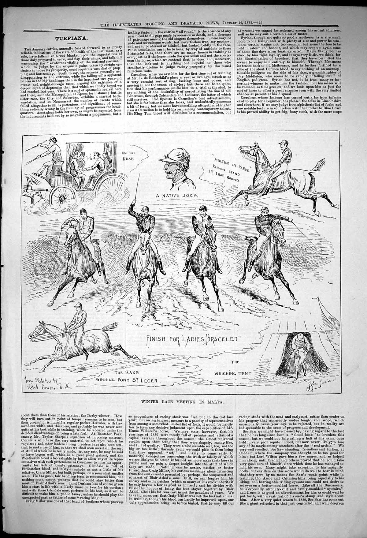 Old 1882 Winter Race Meeting Malta Horse Racing Jockeys Leger Ladies Victorian