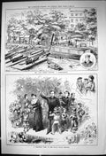 Antique Print 1882 Christmas Tree Royal Court Theatre George Drewitt Boats 19th