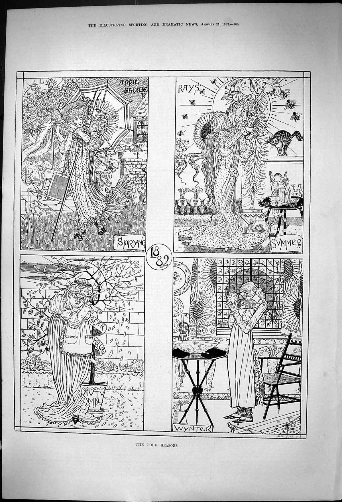 Old 1882 Four Seasons Spring Summer Autumn Winter Weather John Swain Victorian