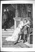 Original Old Antique Print 1882 Fool'S Revenge Jester Lady Romance Men Steps