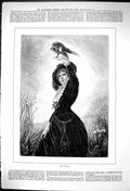 Original Old Antique Print 1882 Falcon Bird Prey Beautiful Woman 19th