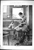 Old Print 1882 Sick List Woman Injured Puppuy Dogs Animals Dadd Fine Art 19th