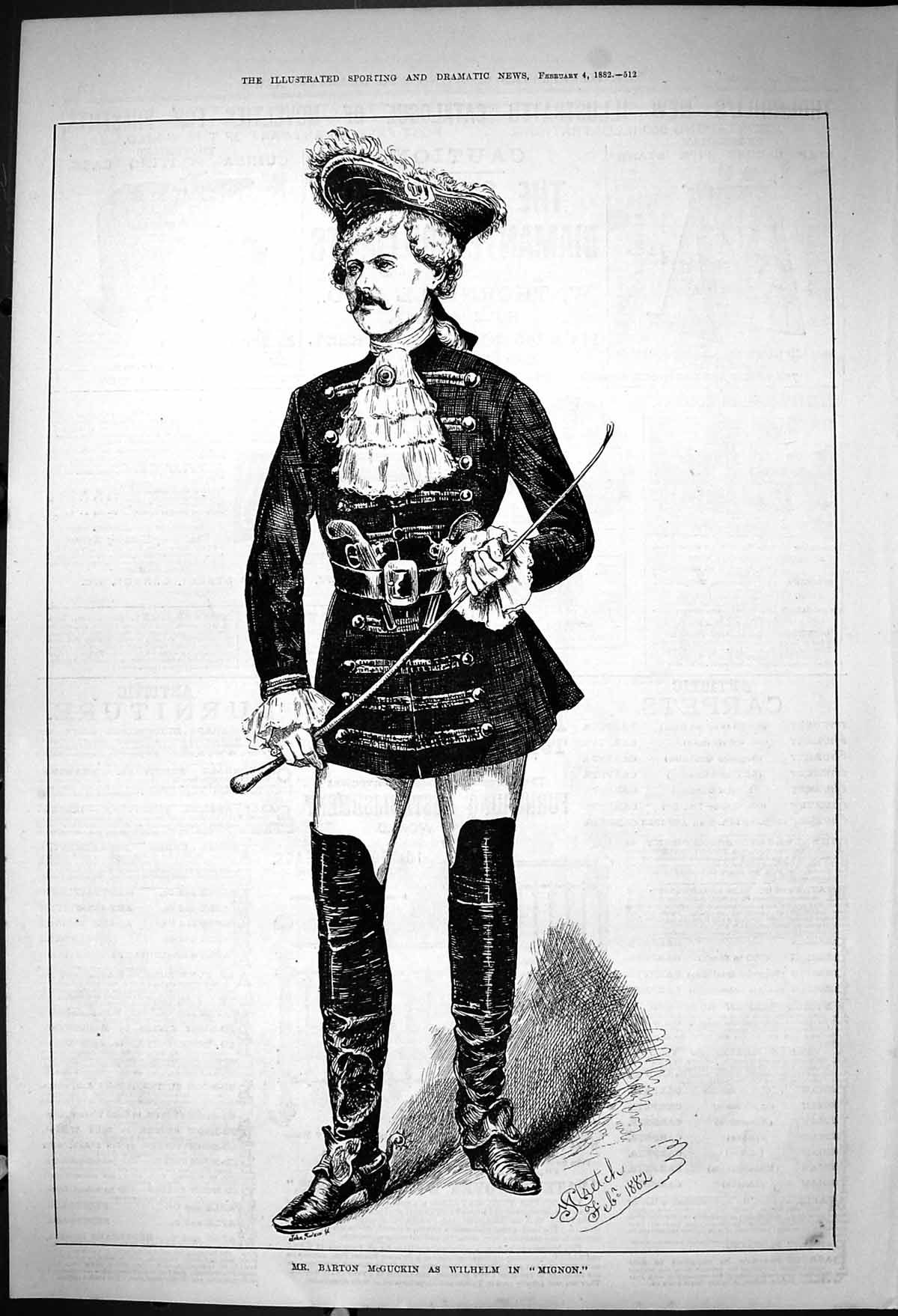 Antique Print 1882 Portrait Mr Barton Mcguckin Wilhelm Mignon Theatre Actor