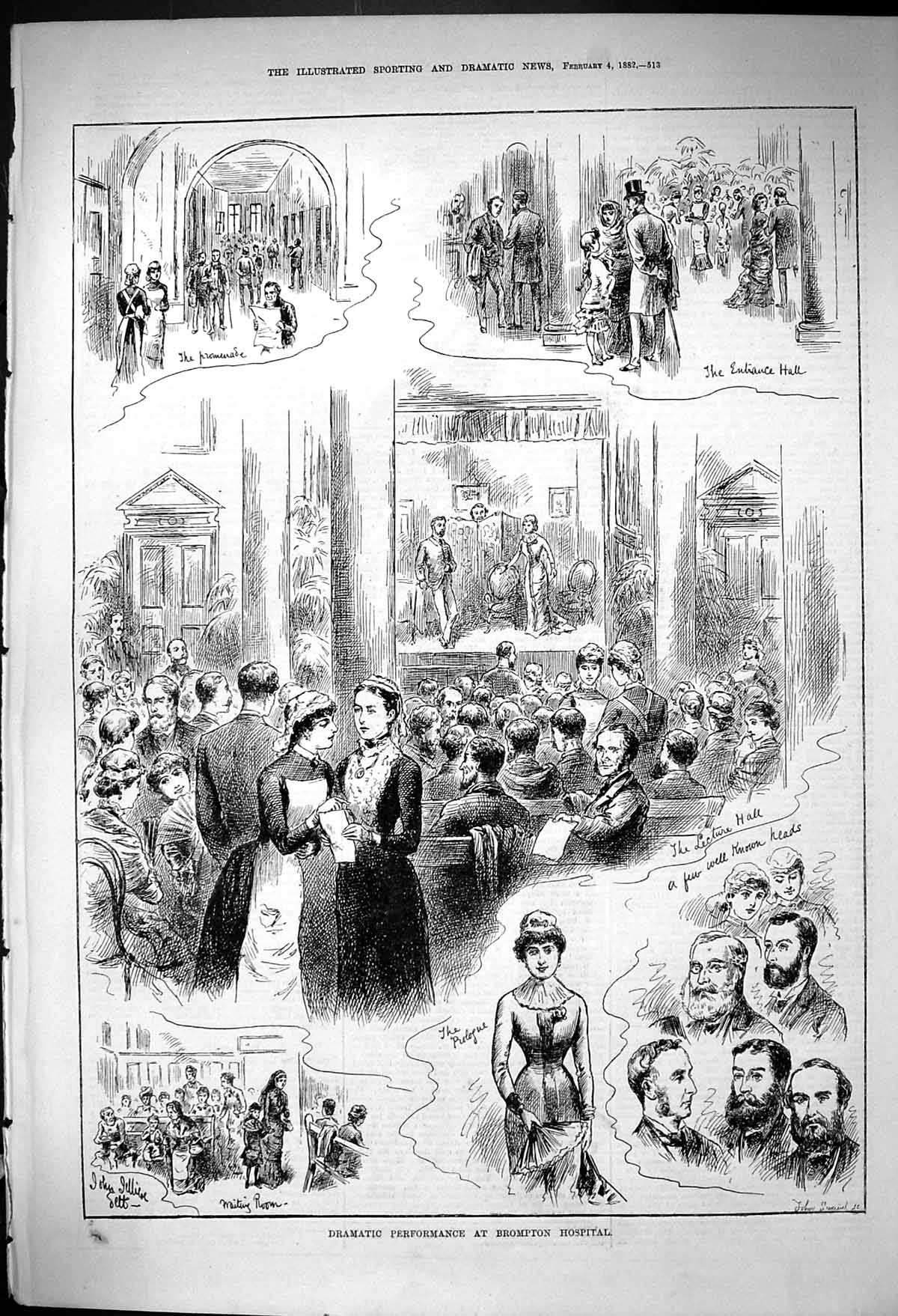 Old 1882 Dramatic Performance Brompton Hospital Lecture Hall Waiting Victorian