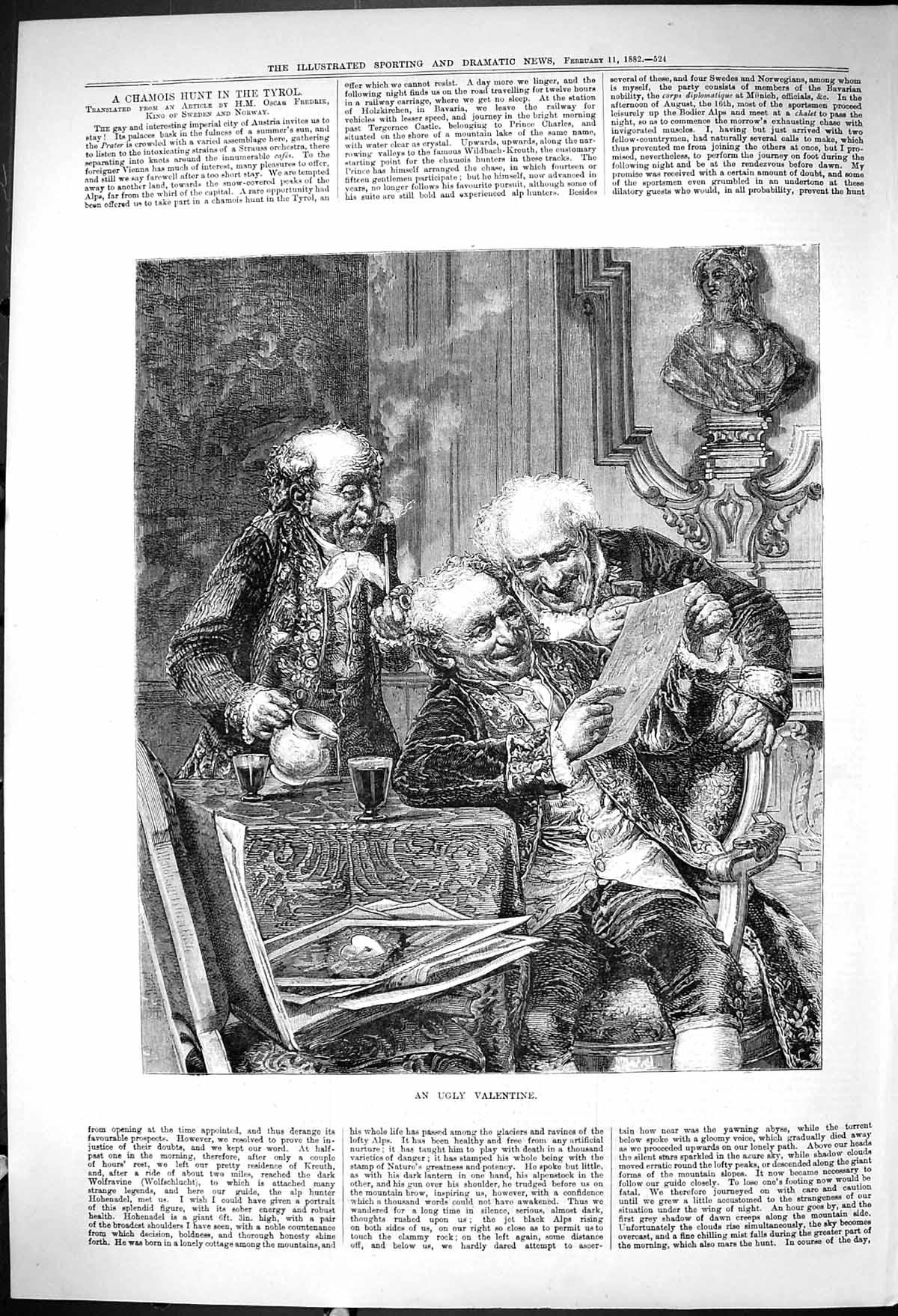 Original Old Antique Print 1882 Ugly Valentine Men Letter Romance Smoking Pipe