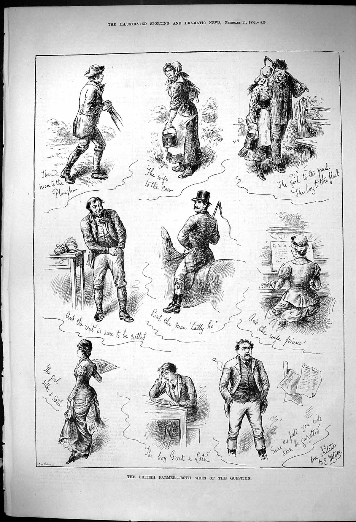 Old 1882 British Farmer Plough Man Wife School Boy Piano Music Swain Victorian