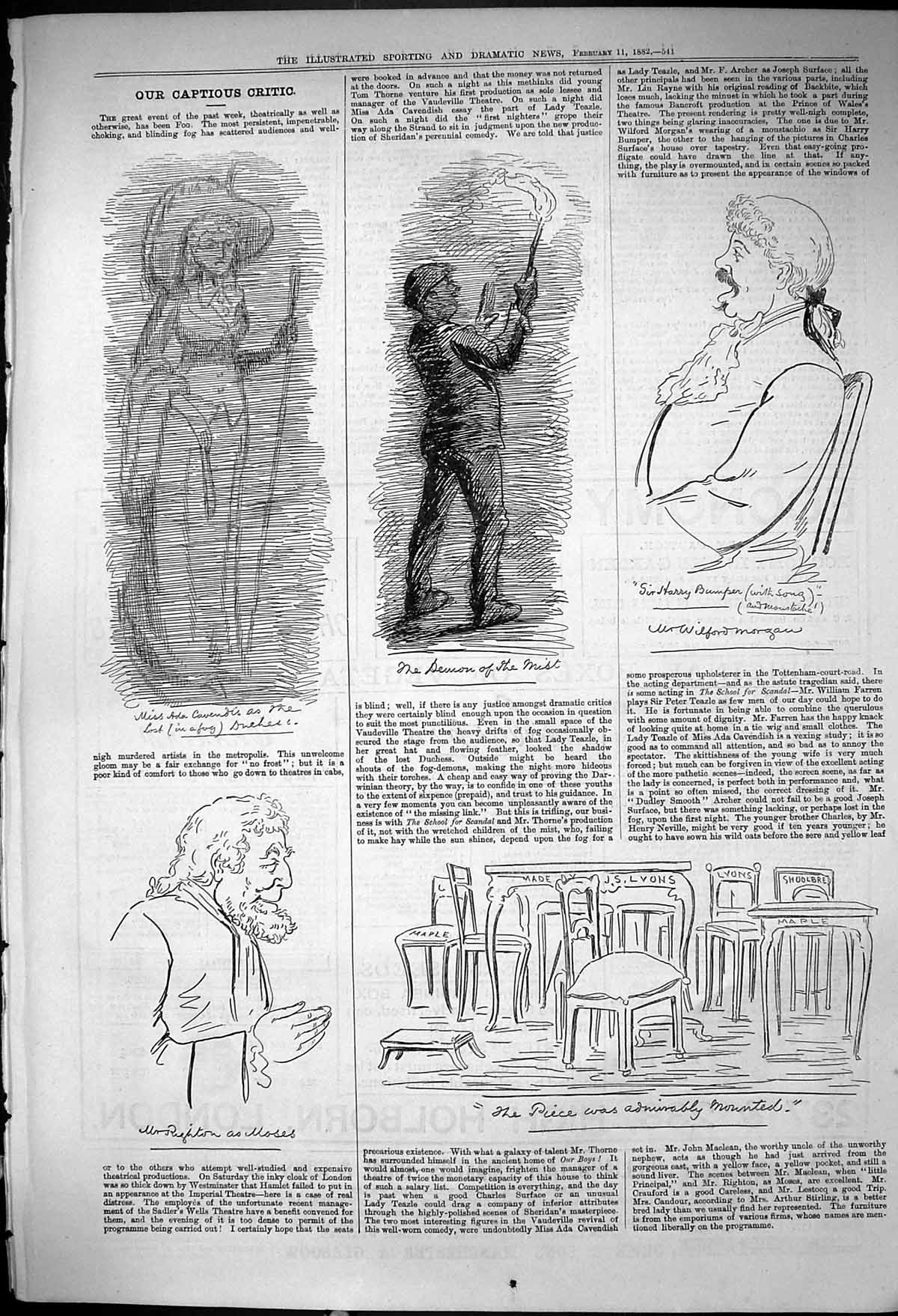 Old 1882 Captious Critic Theatre Righton Moses Lyons Harry Bumper Mor Victorian