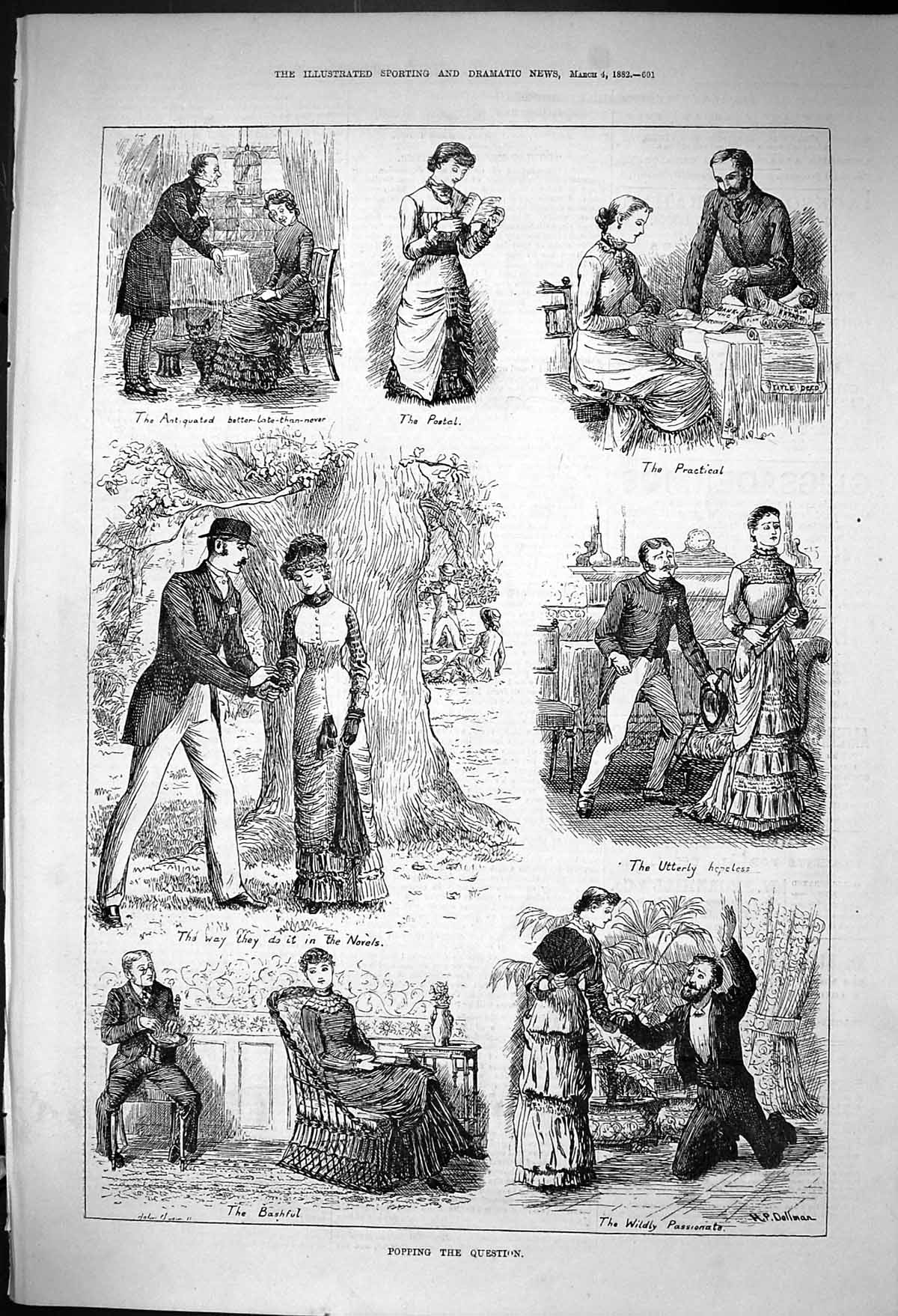 Old 1882 Popping Question Romance Proposals Postal Bashful Hopless Co Victorian