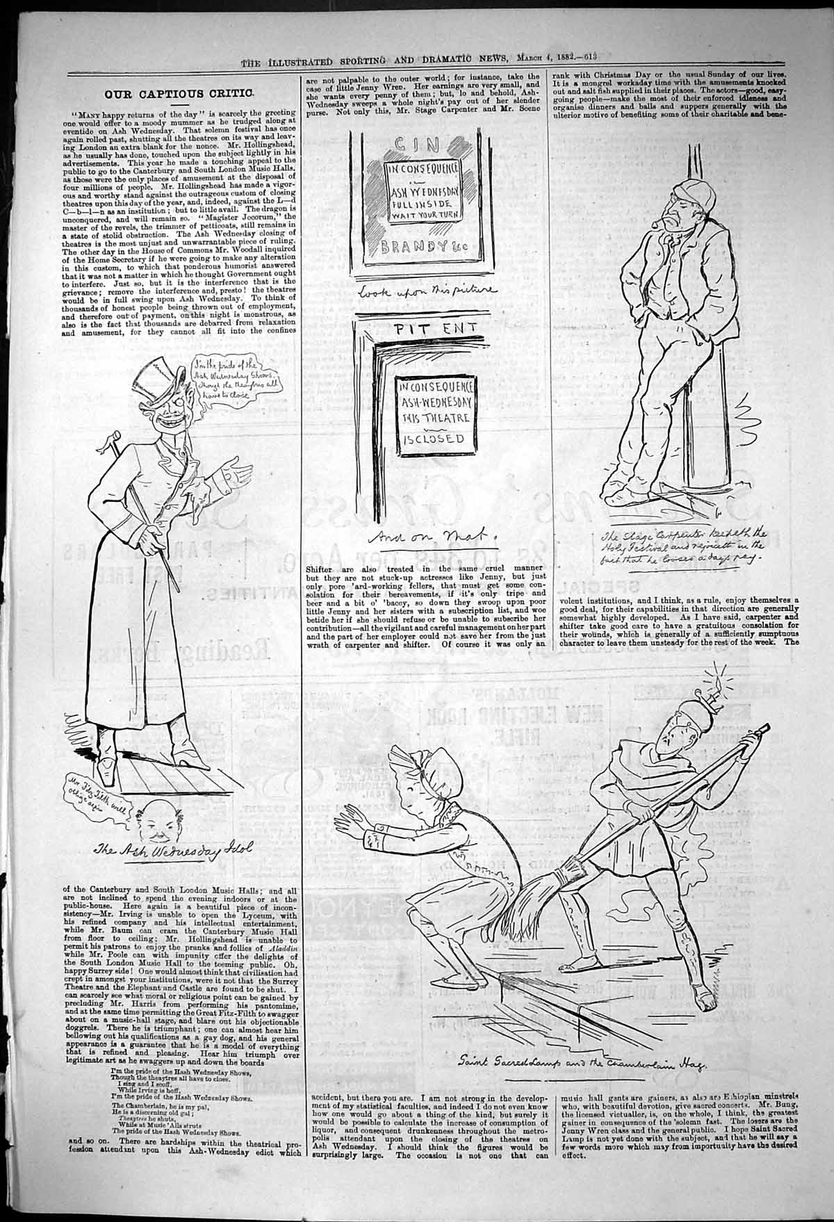Old 1882 Captious Critic Ash Wednesday Idol Chamberlain Hag Theatre S Victorian