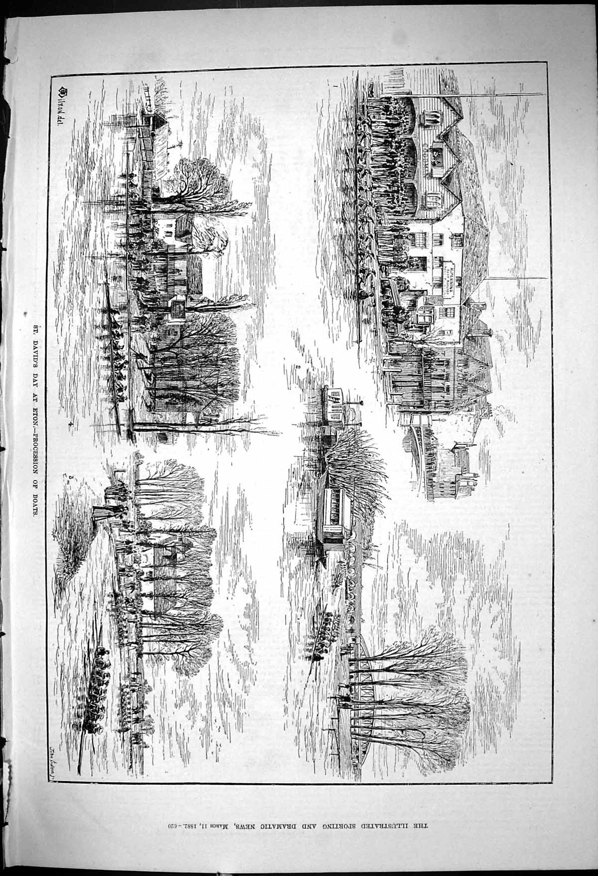 Old 1882 St. David'S Day Eton Procession Boats River Thames London Sc Victorian