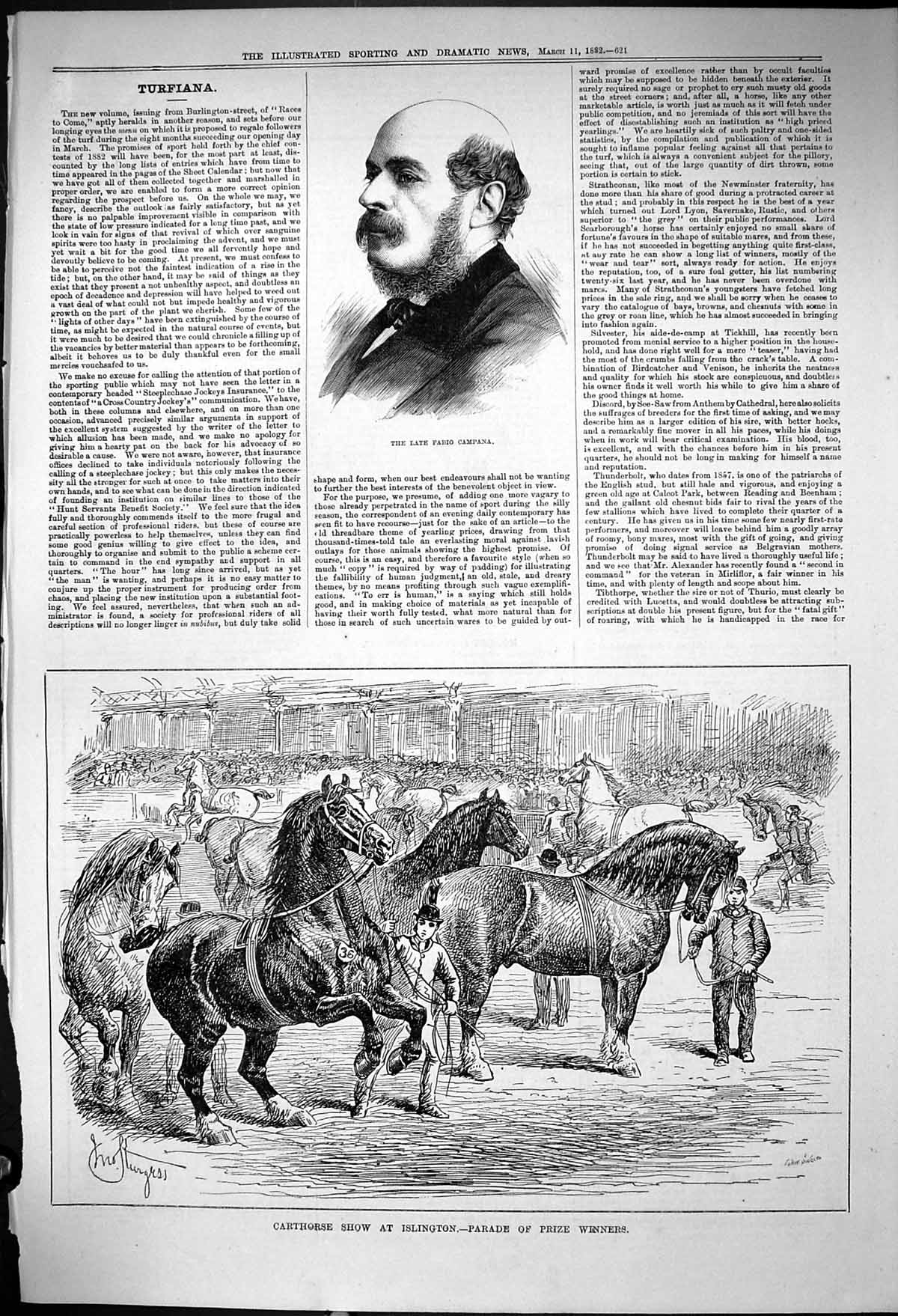Old 1882 Fabio Campana Carthorse Show Islington Parade Prize Winners Victorian