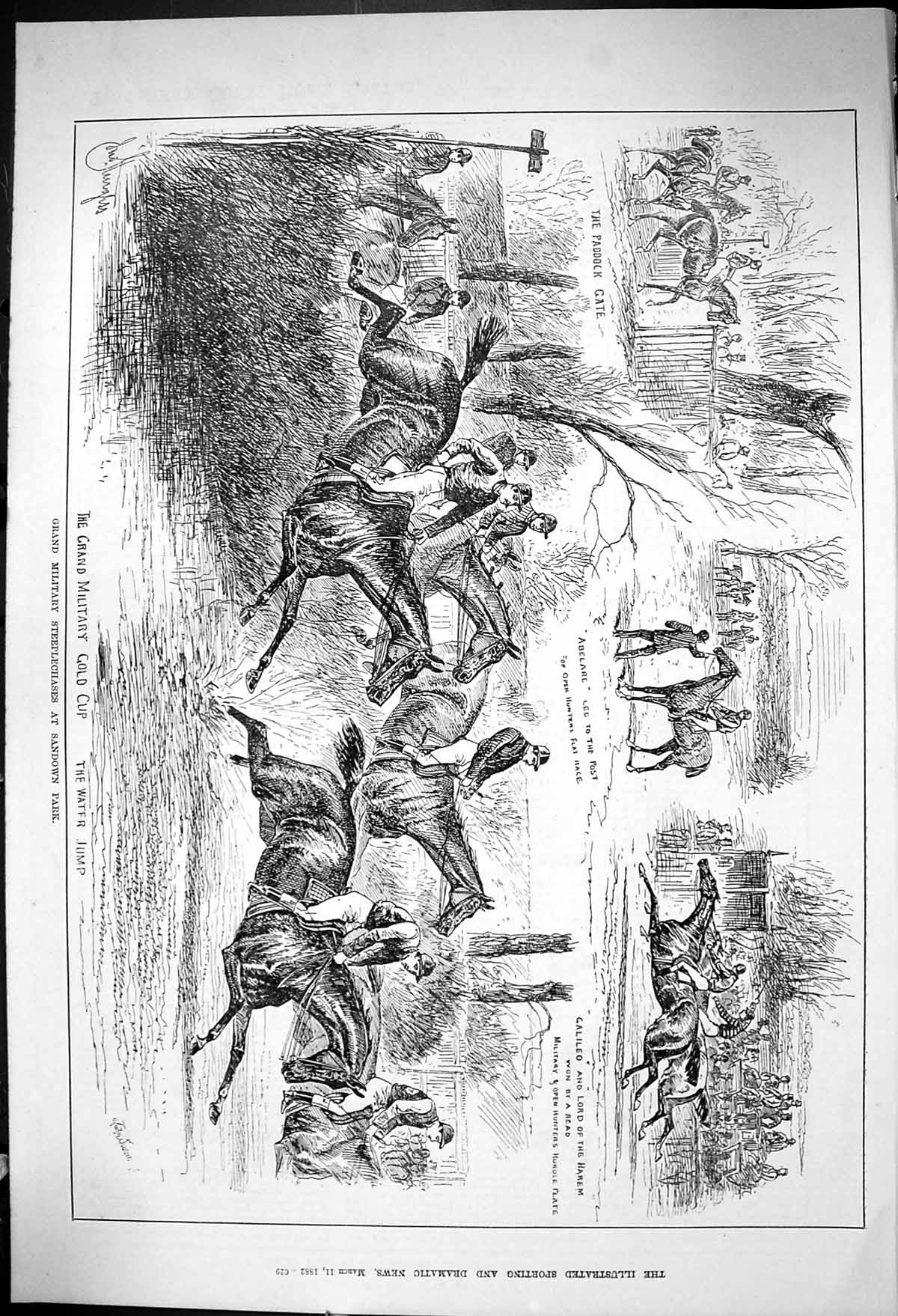 Antique Print 1882 Grand Military GCup Steeplechases Horse Racing Sandown P