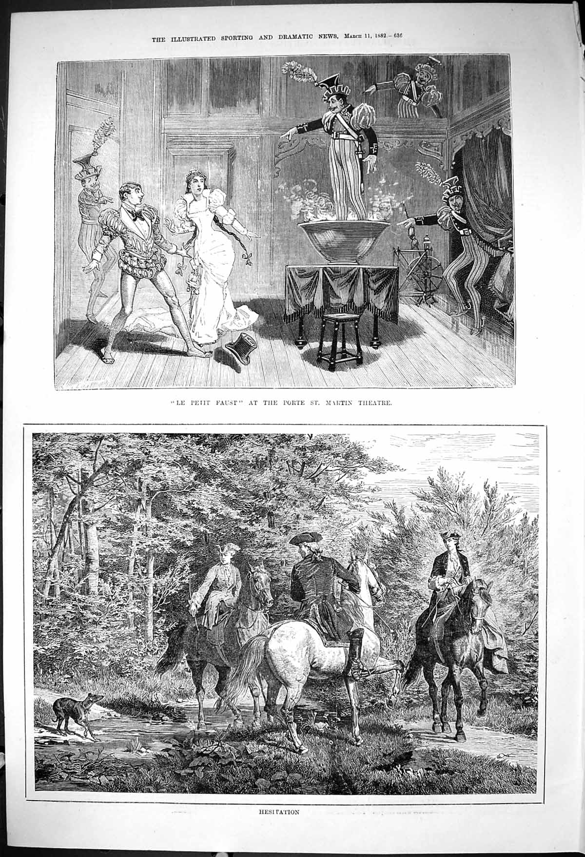 Old 1882 Le Petit Faust Porte St. Martint Theatre Hesitation Horses D Victorian
