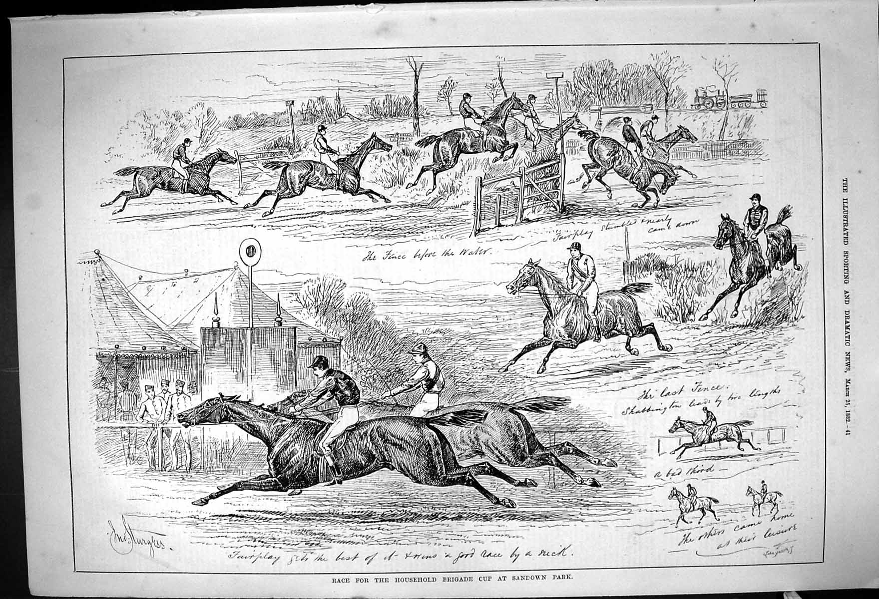 Antique Print 1882 Horse Racing HousehBrigade Cup Sandown Park Fairplay Joc