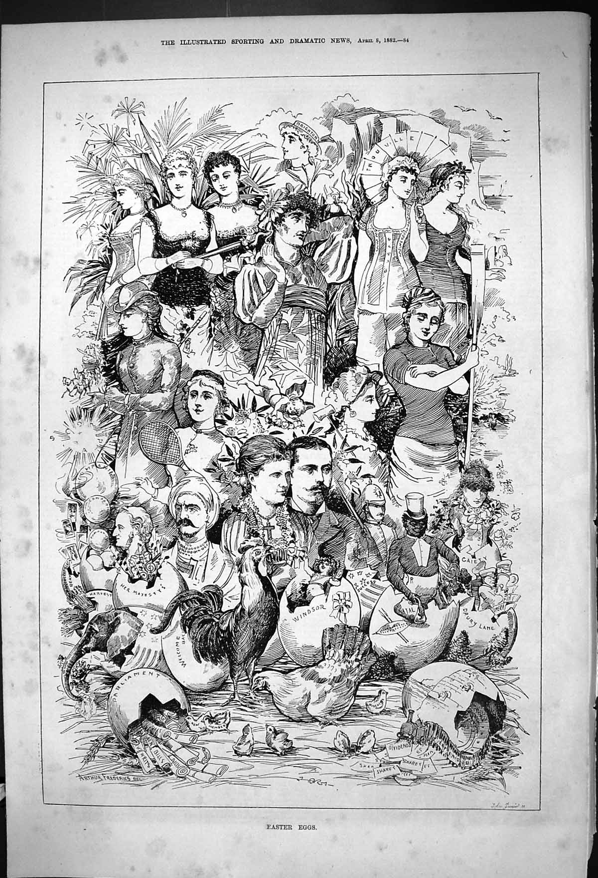 Old Antique Print 1882 Easter Eggs Natal Windsor Tennis Parliament Train 19th