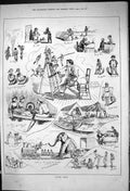 Original Old Antique Print 1882 Boating Terms Elephant Train Artist Painting