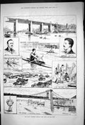Antique Print 1882 Boat Race Hanlan Boyd River Tyne Scotswood Bridge Sport 19th