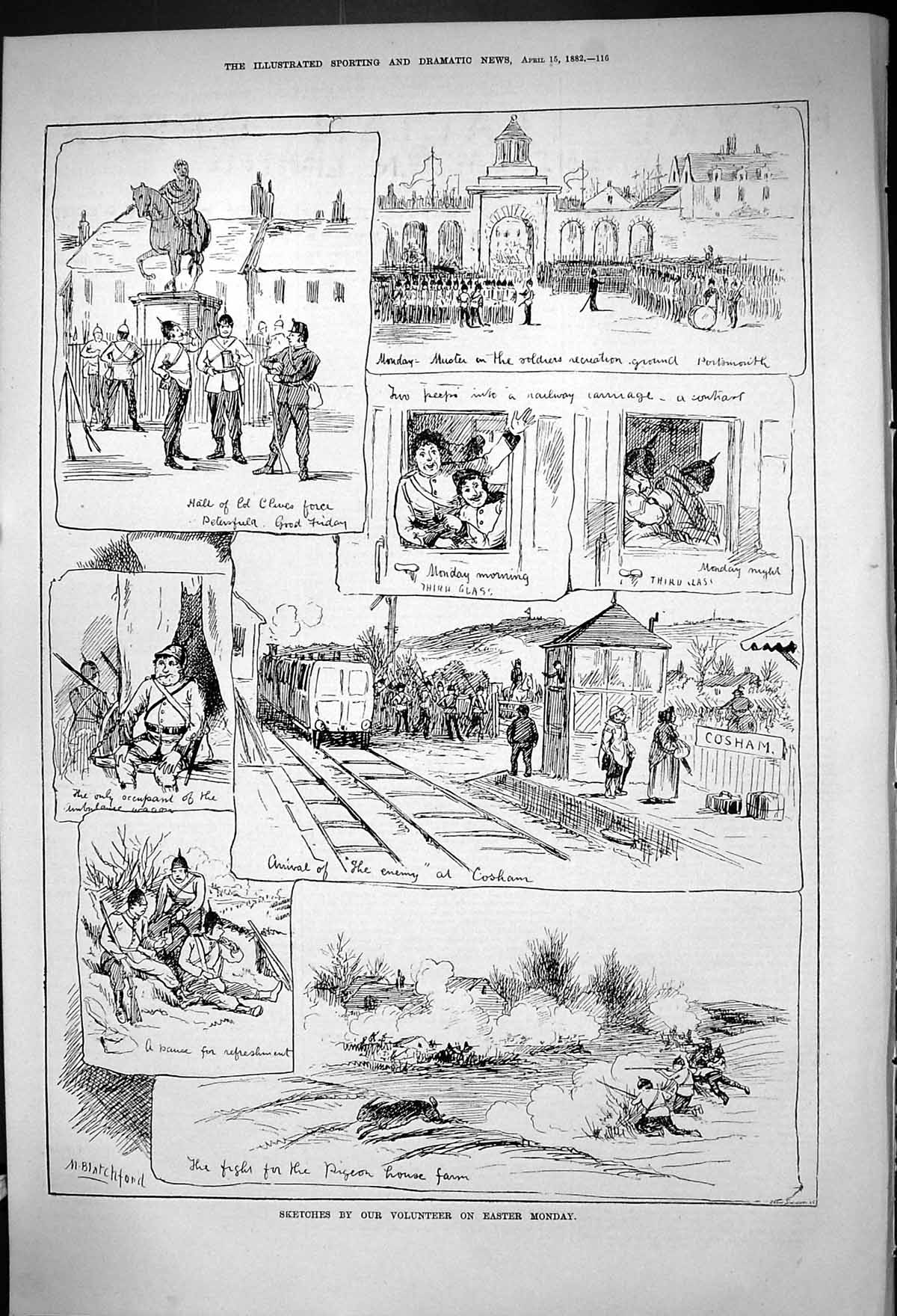 Old 1882 Easter Monday Volunteer Review Railway Train Cosham Pigeon H Victorian