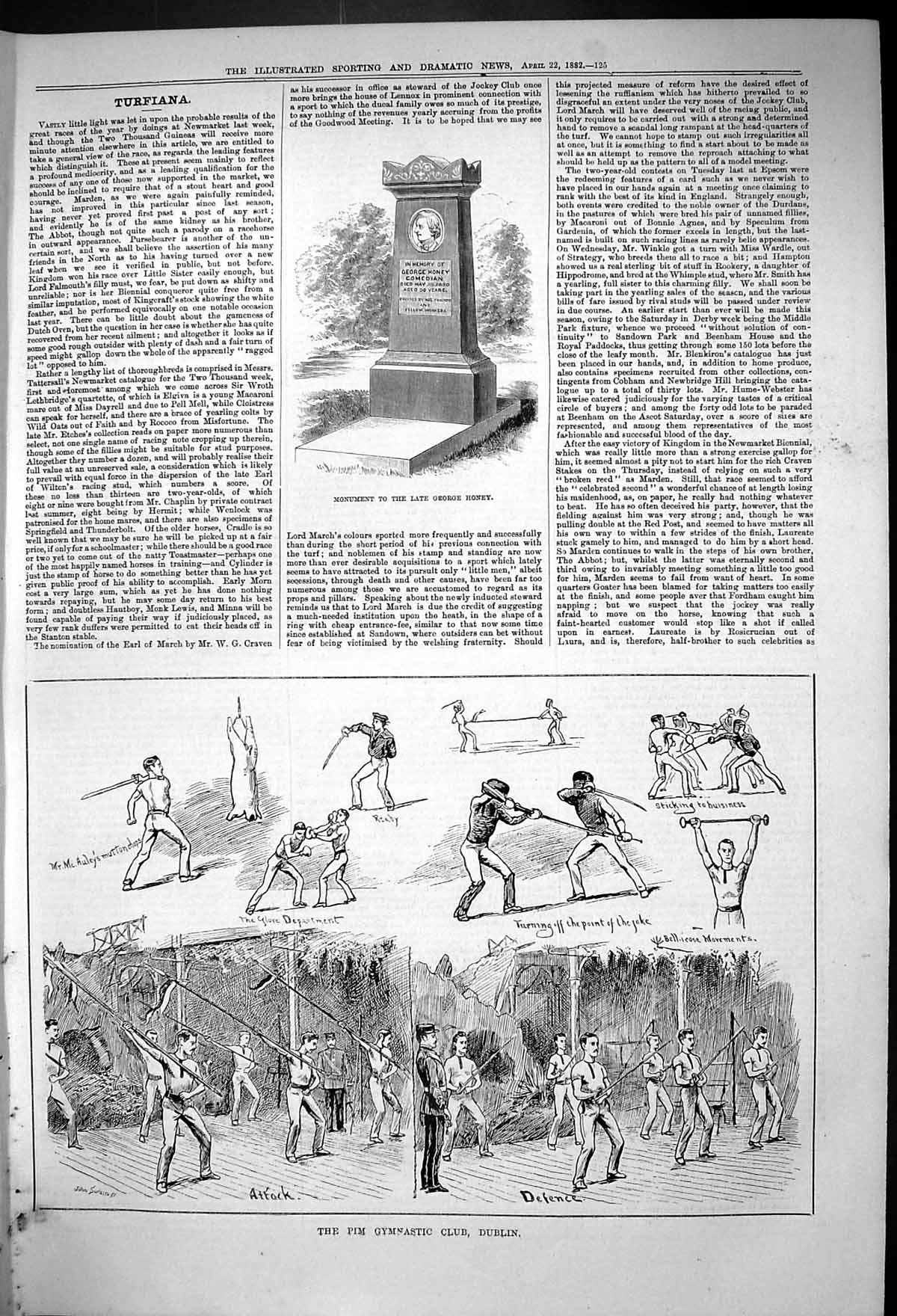 Antique Print 1882 Monument George Honey Pim Gymnastic Club Dublin Mcauley 19th