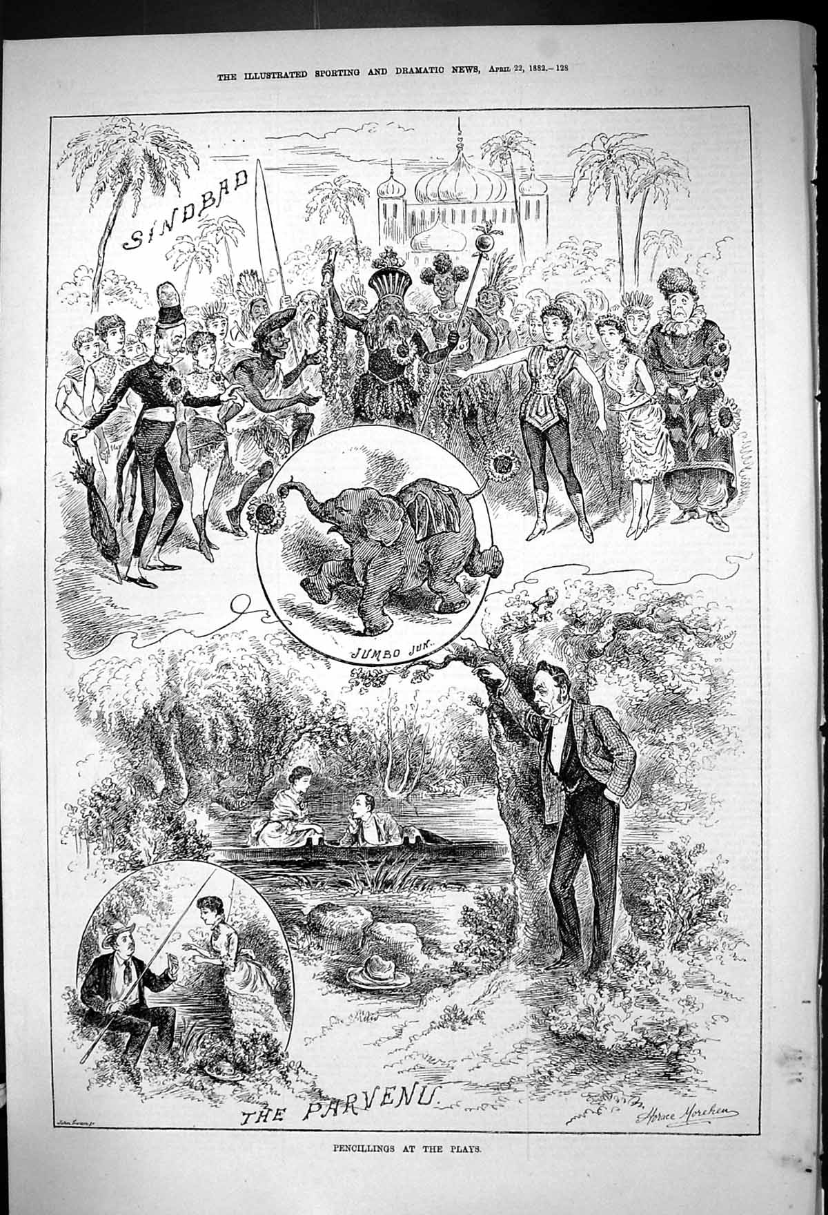 Old 1882 Pencillings Plays Theatre Sinbad Jumbo Jun Elephant Parvenu Victorian