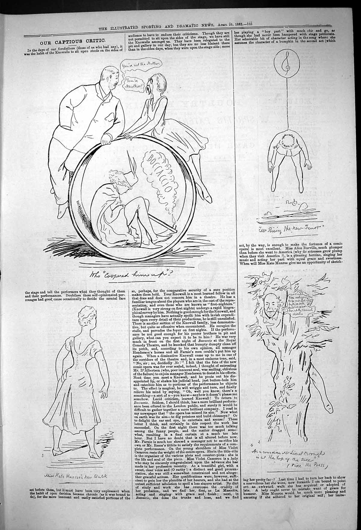 Original Old Antique Print Theatre Captious Critic Kate Munroe Tree Comedy 1882