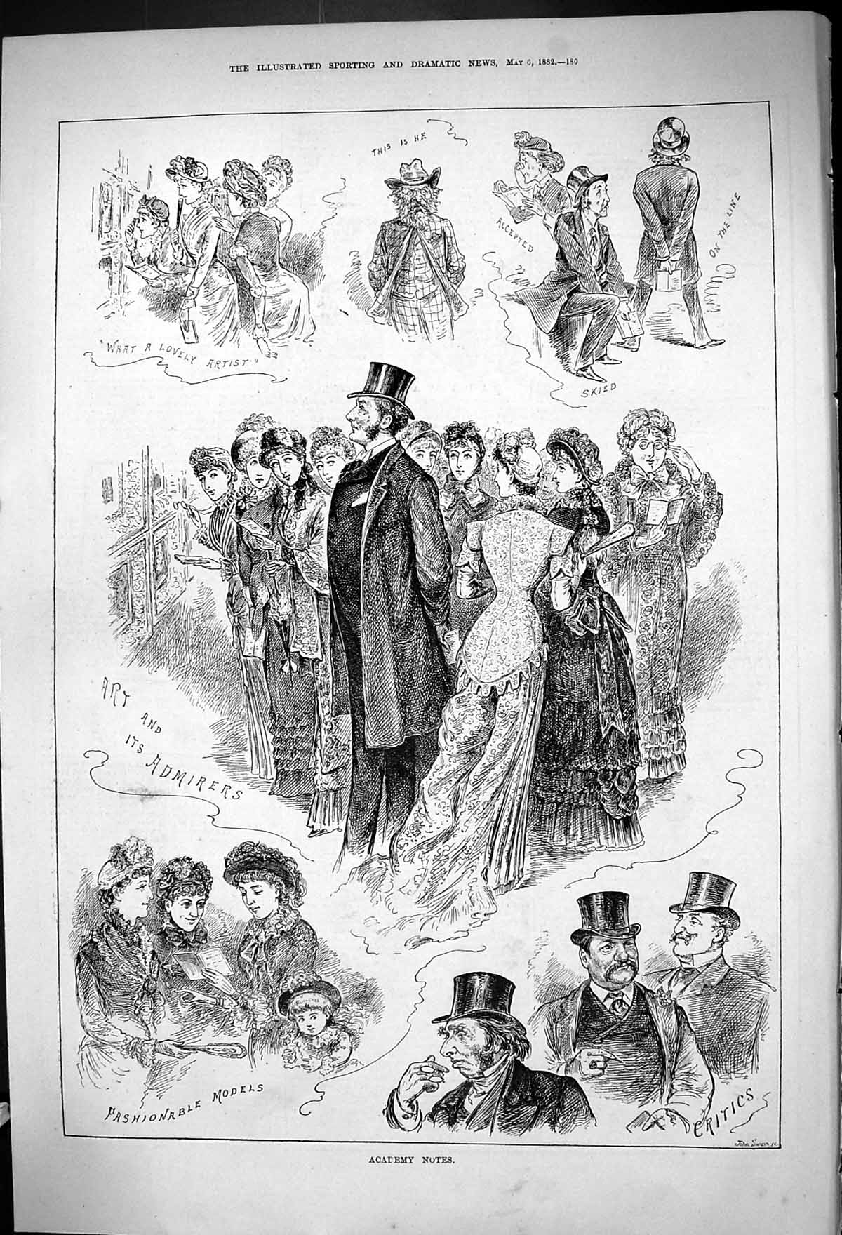 Antique Old Print 1882 Academy Notes Fashionable Models Artist Paintings Art