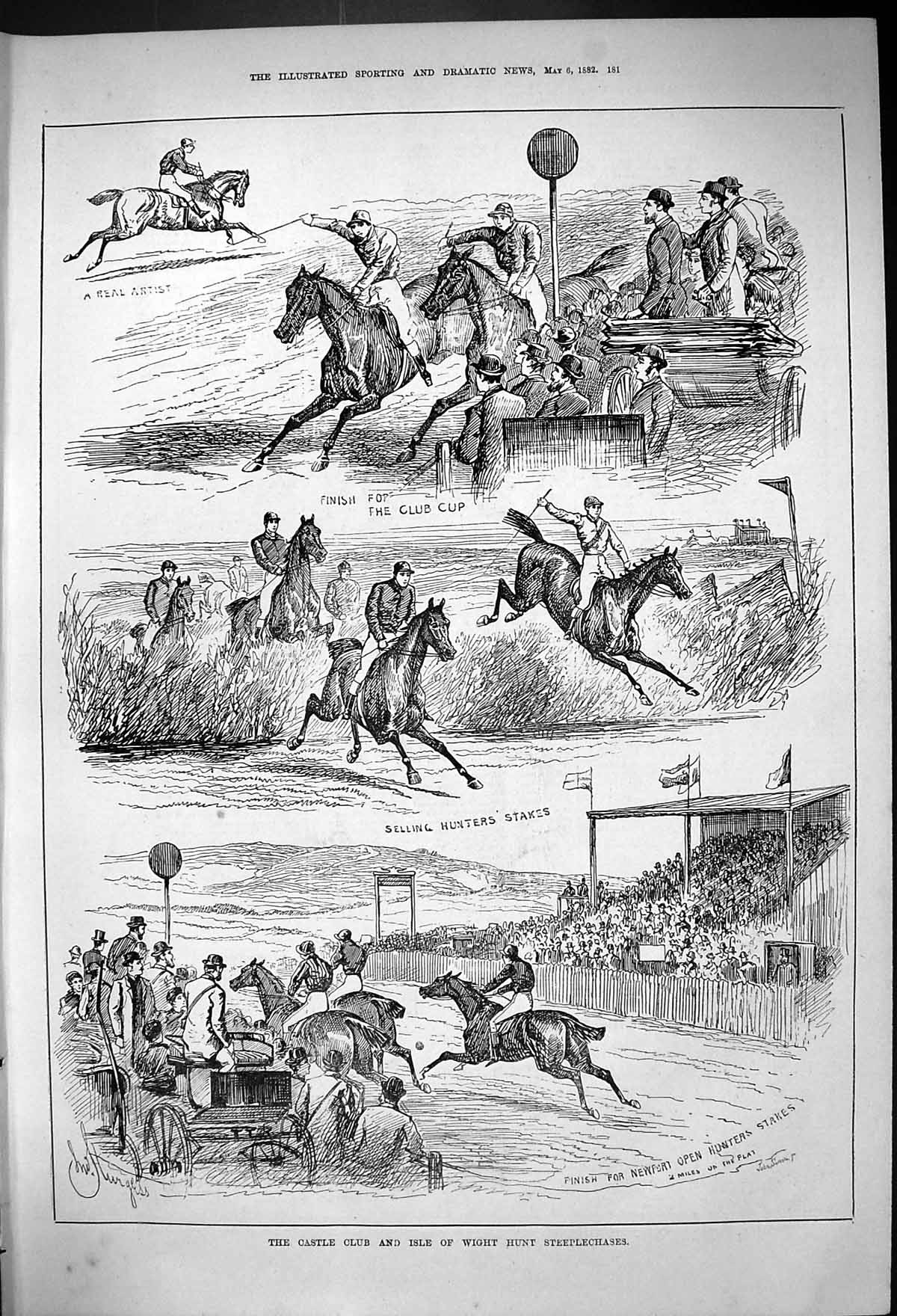 Old 1882 Castle Club Isle Wight Hunt Steeplechase Newport Hunters Sta Victorian