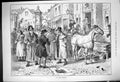 Original Old Antique Print 1882 Rare Bargain Horse Sale Street Scene Men Market