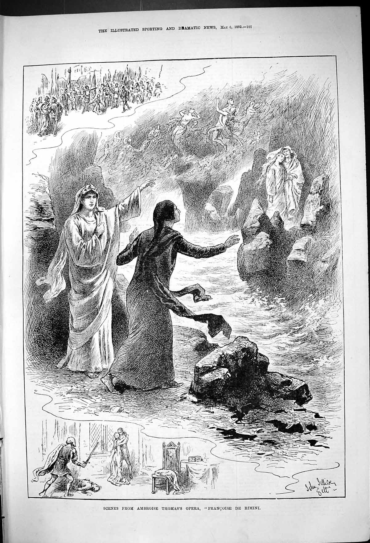 Old 1882 Scene Ambroise Thomas'S Opera Francoise De Rimini Theatre Ac Victorian