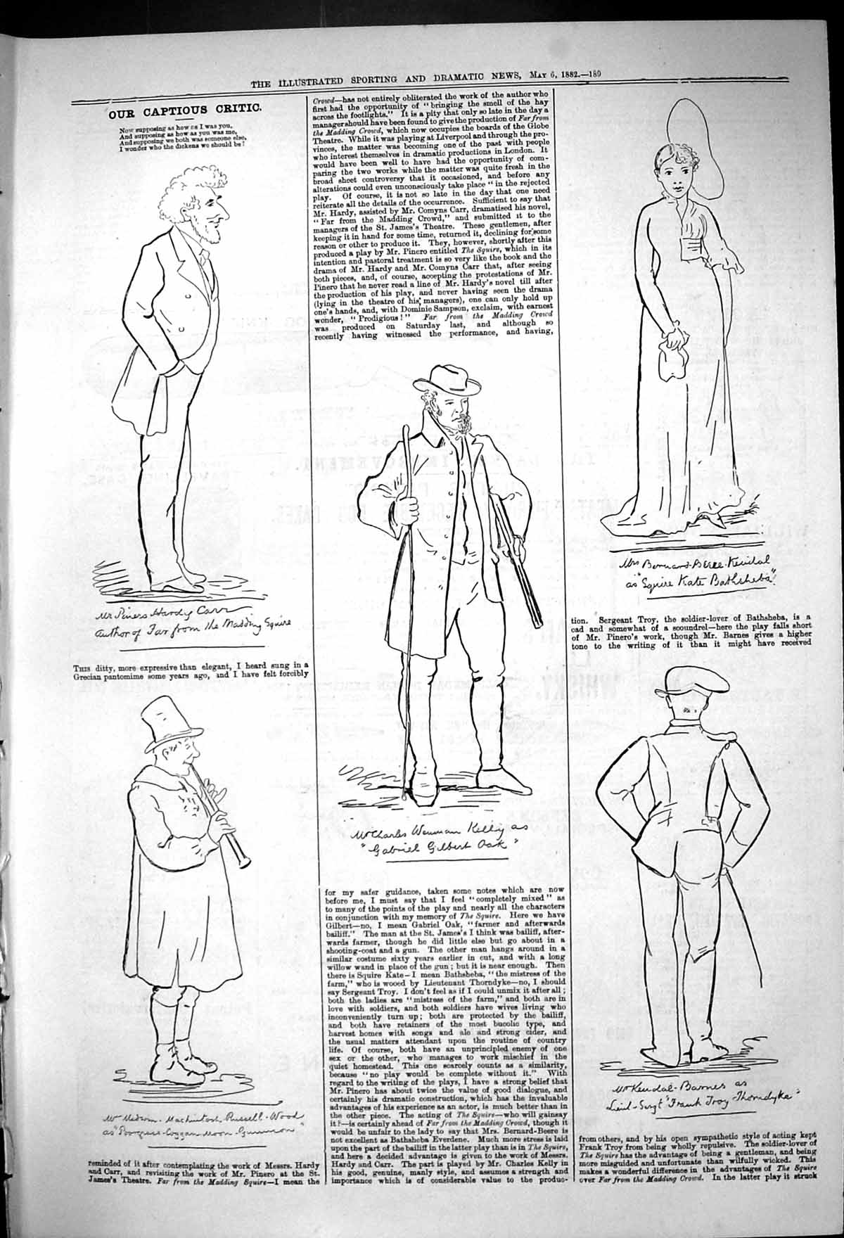 Original Old Antique Print Theatre Captious Critic Kelly Barnes 1882 Victorian