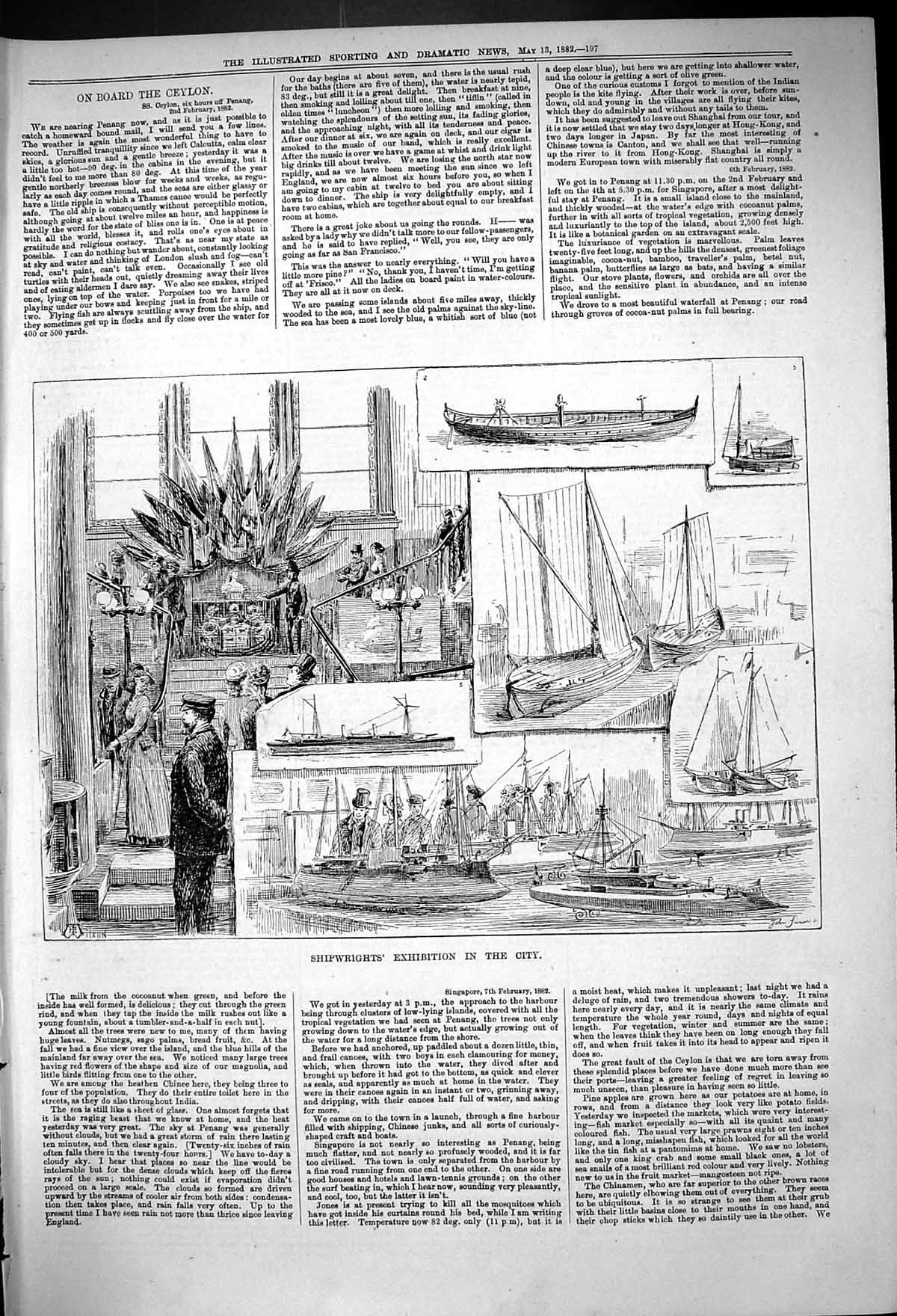 Original Old Antique Print 1882 Shipwrights Exhibition City London Model Boats