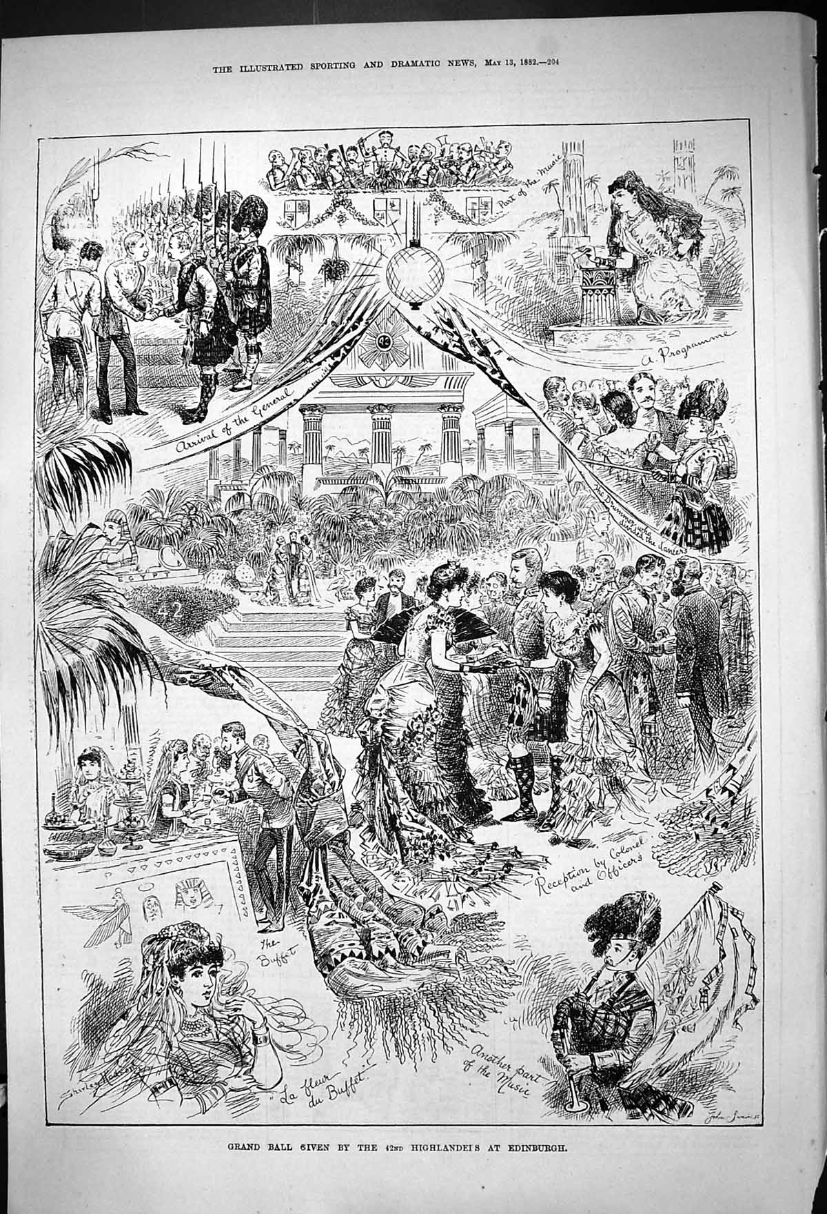 Old 1882 Grand Ball Highlanders Edinburgh Reception Colonel Officers Victorian