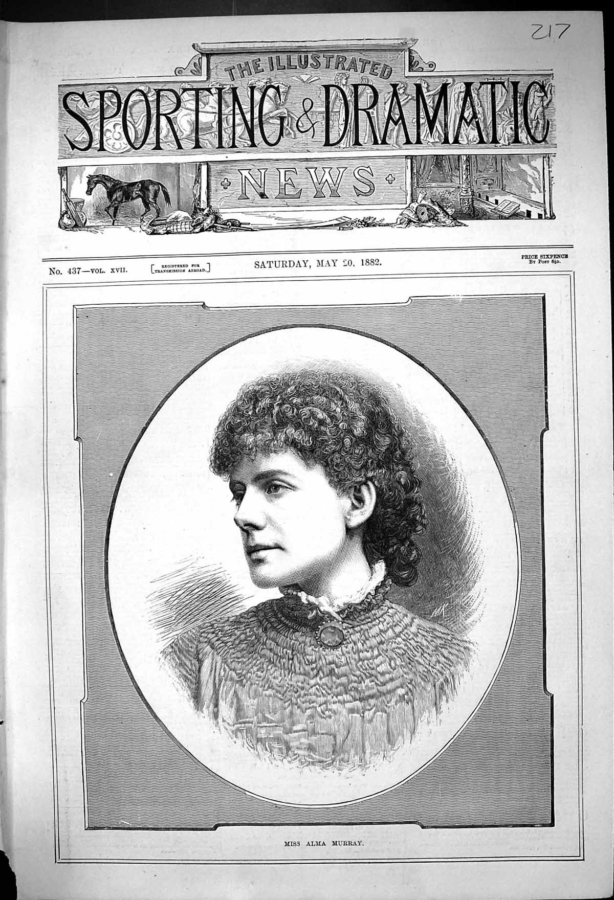 Original Old Antique Print Portrait Miss Alma Murray Beautiful Woman 1882 19th
