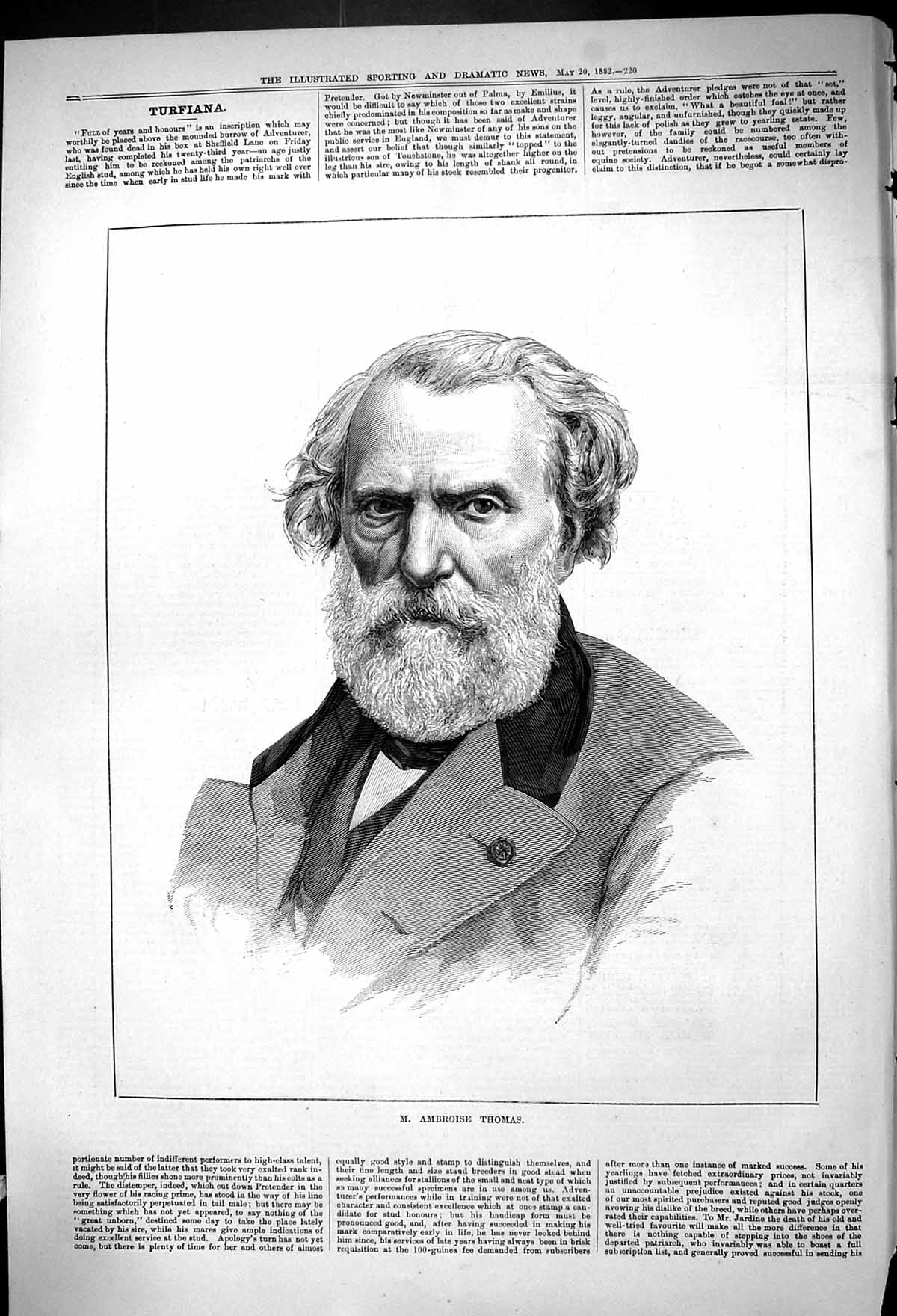 Original Old Antique Print 1882 Portrait Ambroise Thomas Man Beard Victorian